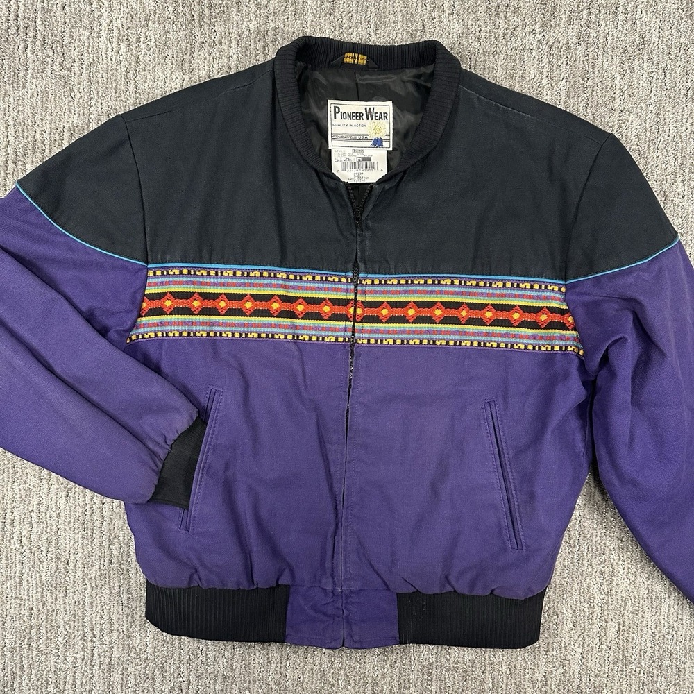 Vintage 90s PIONEER WEAR USA Aztec  SouthWest Purple Bomber Cowboy Jacket Medium